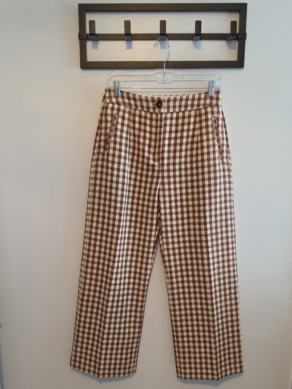 NWT Sezane Martin Crop Trousers in Brown/Ecru Gingham Size 6